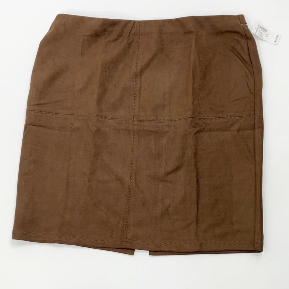 Retrology Plus Brown Faux Suede A-Line Skirt NEW